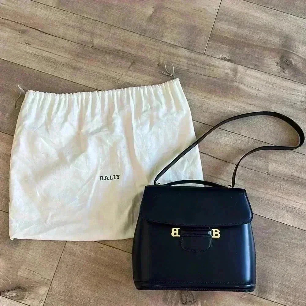Bally Leather Bag Double B Navy